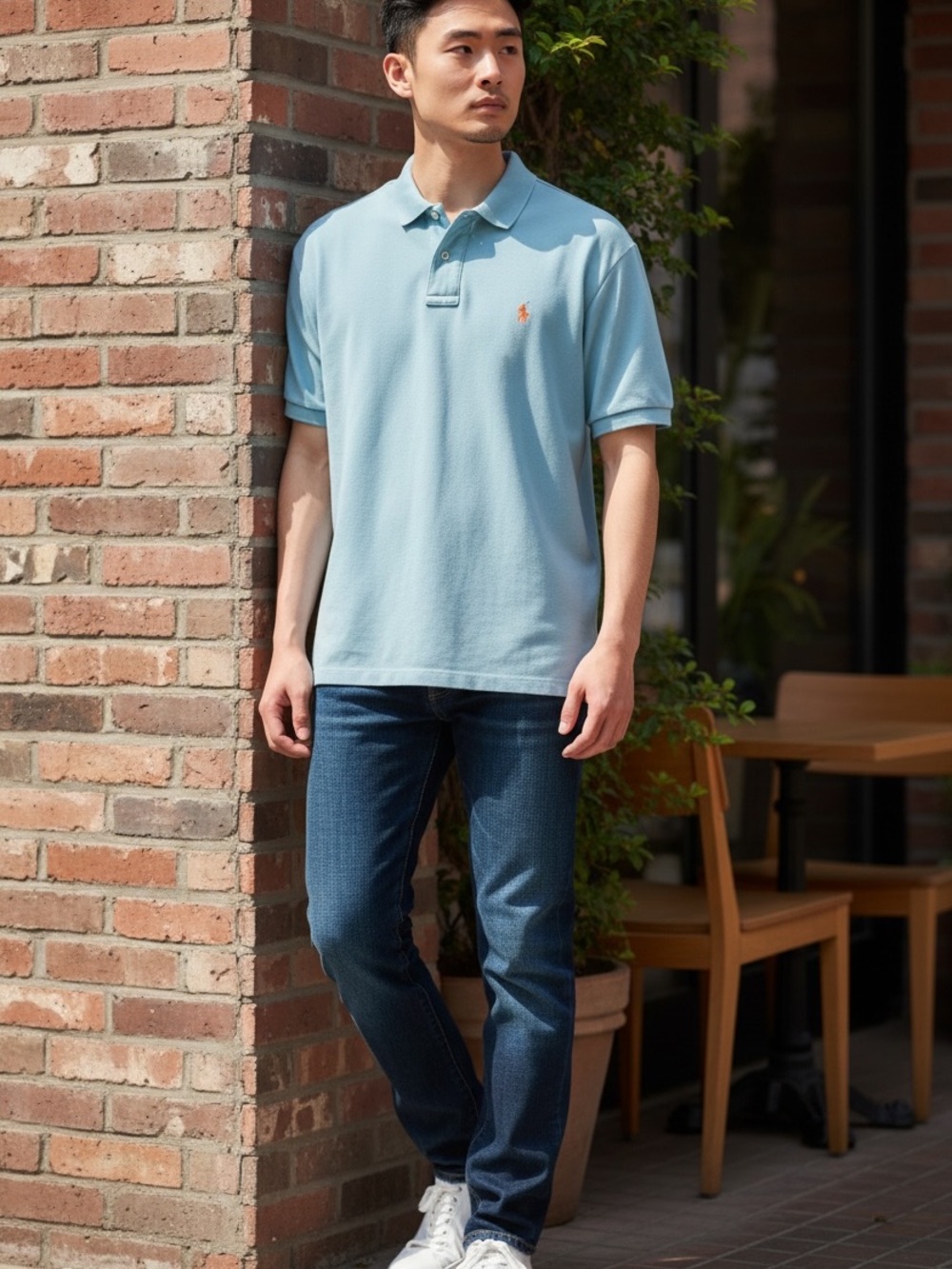 Ralph Lauren Light Blue Polo Shirt with Orange Logo